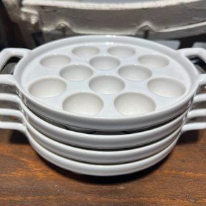 French white ceramic escargot baking dish, hole 12 set of 4